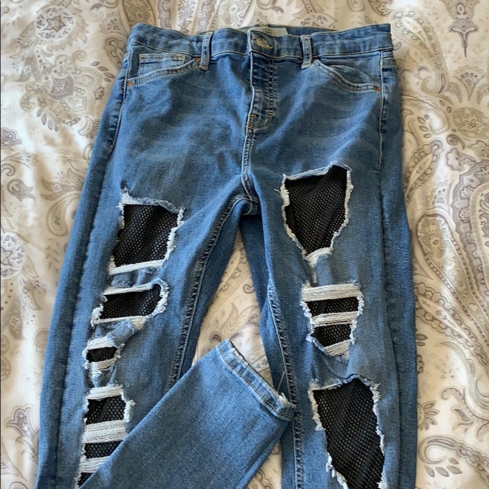 TopShop Moto with Fishnet Skinny Jeans Size 30/30